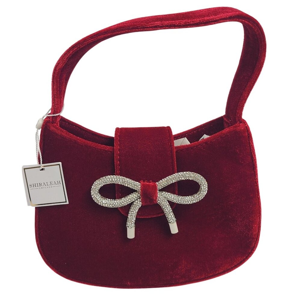 NWT Shiraleah Crimson Velvet Mini Shoulder Bag W/ Rhinestone Bow Accent